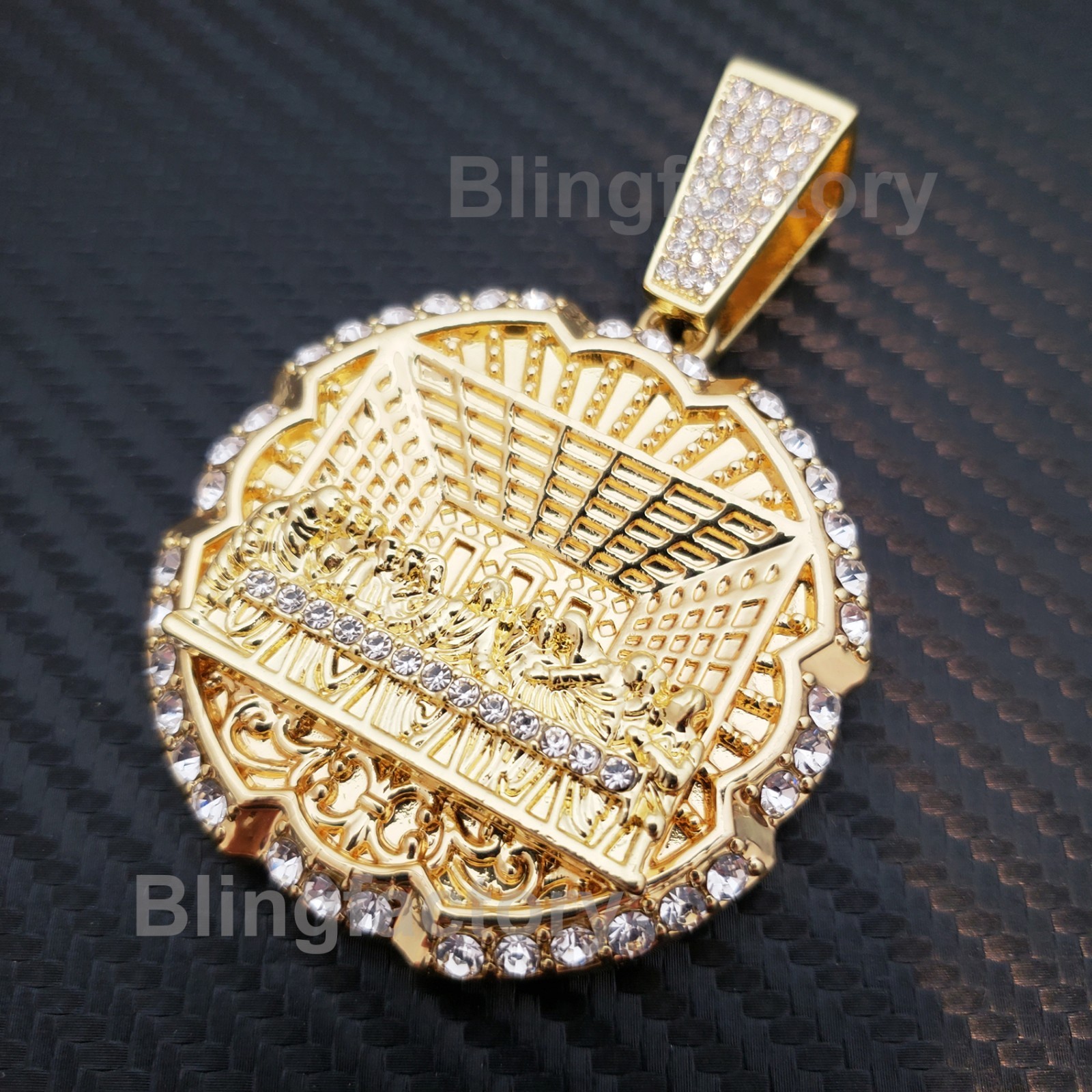 HIP HOP ICED CUBIC ZIRCONIA GOLD PLATED ALLOY LARGE LAST SUPPER CHARM PENDANT