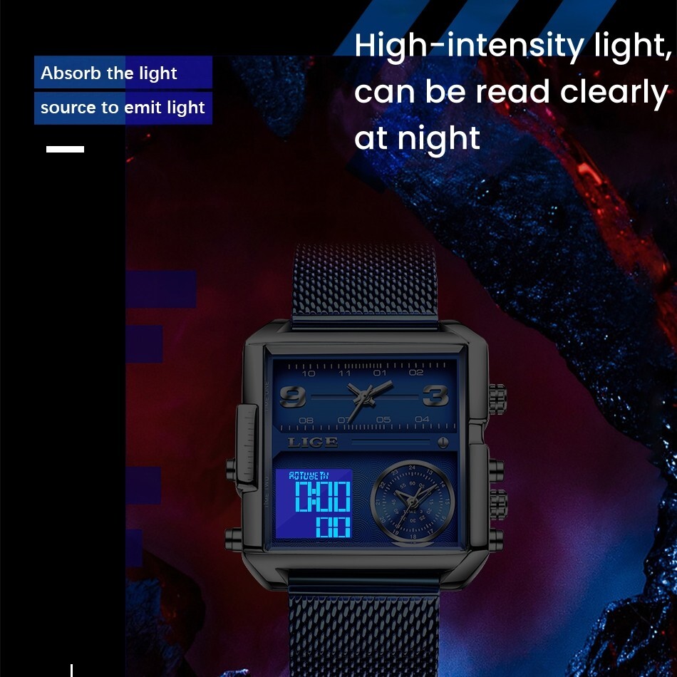 Fashion Men Watch Electrical Quartz Digital Week 3ATM Waterproof LED Wristwatch