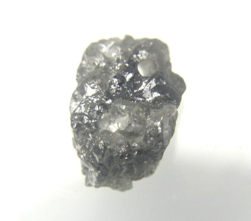 4.87 CT UNCUT SILVER GRAY ROUGH DRILLED DIAMOND FOR PENDANT 12.11×8.40×6.40 MM
