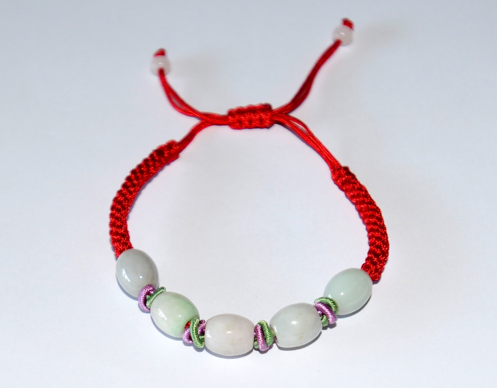 Macrame Friendship Adjustable Red Cord Feng Shui 5 Jade Beads Charm Bracelet