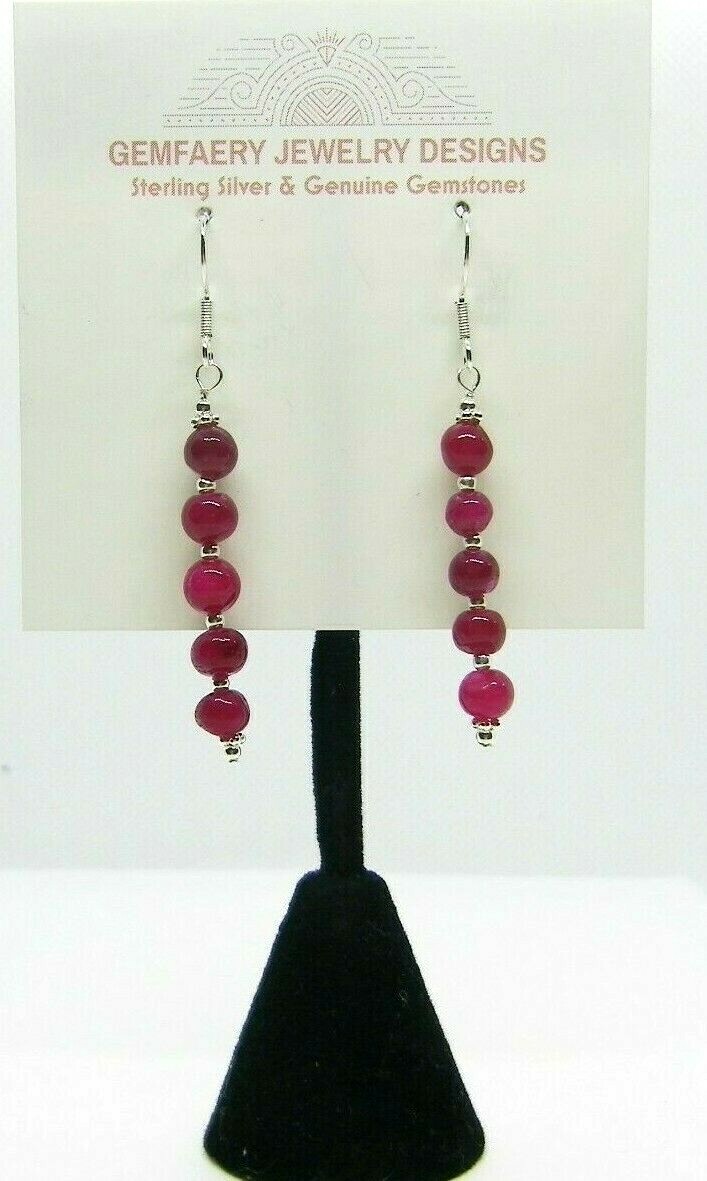 Sterling Silver Natural RUBY Gemstone Dangle Earrings #1799…Handmade USA