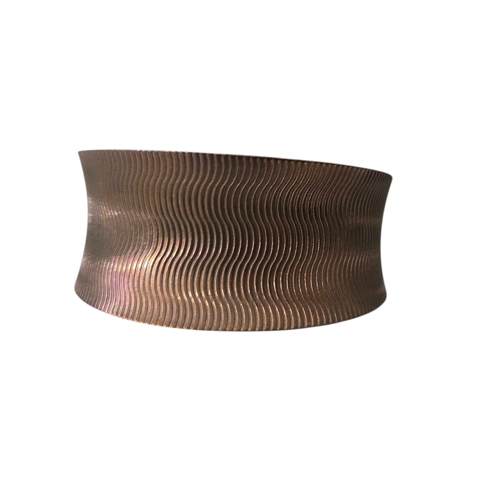 Vintage Wide Band Convex Cuff Bracelet Ribbed Copper Artisan Metal Handmade