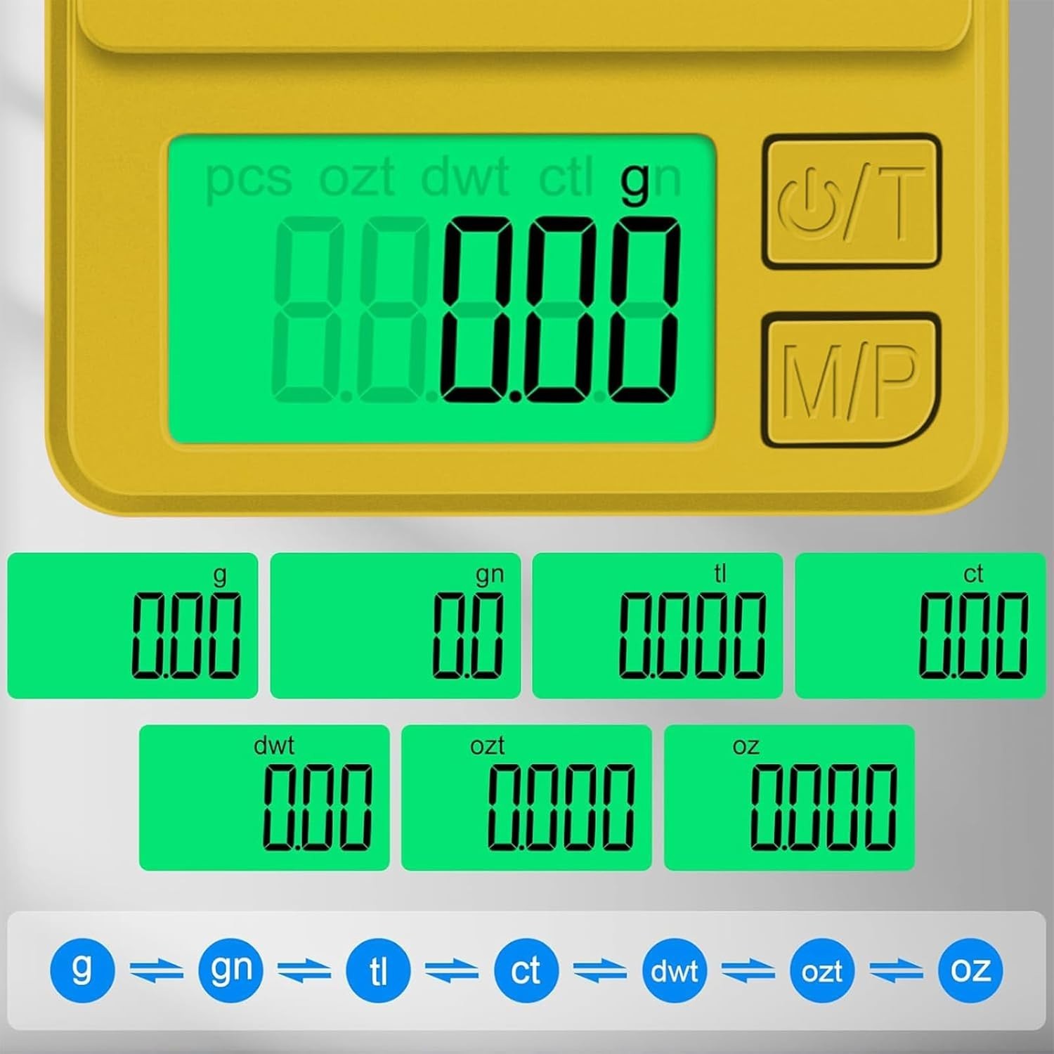 Gold Pocket Scale with Tare Function, Backlit LCD, and 7 Units – 1000g Capacity