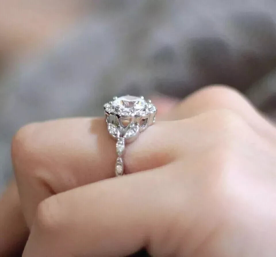 Vintage Art Deco Style 2Ct Lab Created Diamond Engagement Ring 14K White Gold FN
