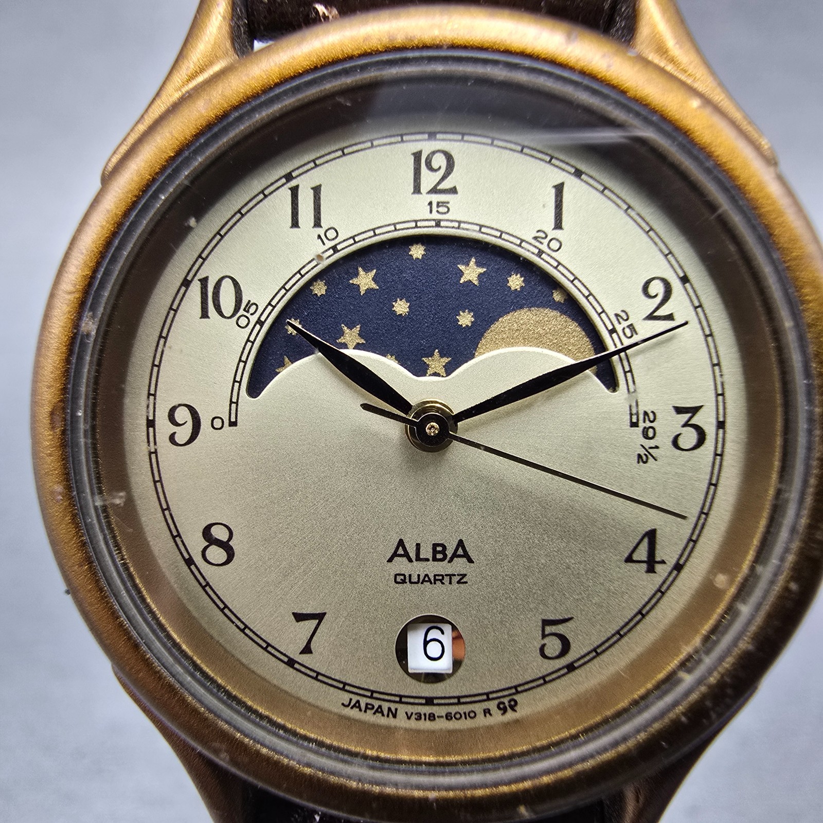 Seiko Alba Moon Phase Watch Women 27mm Champagne Dial Gold Tone Date New Batt GH