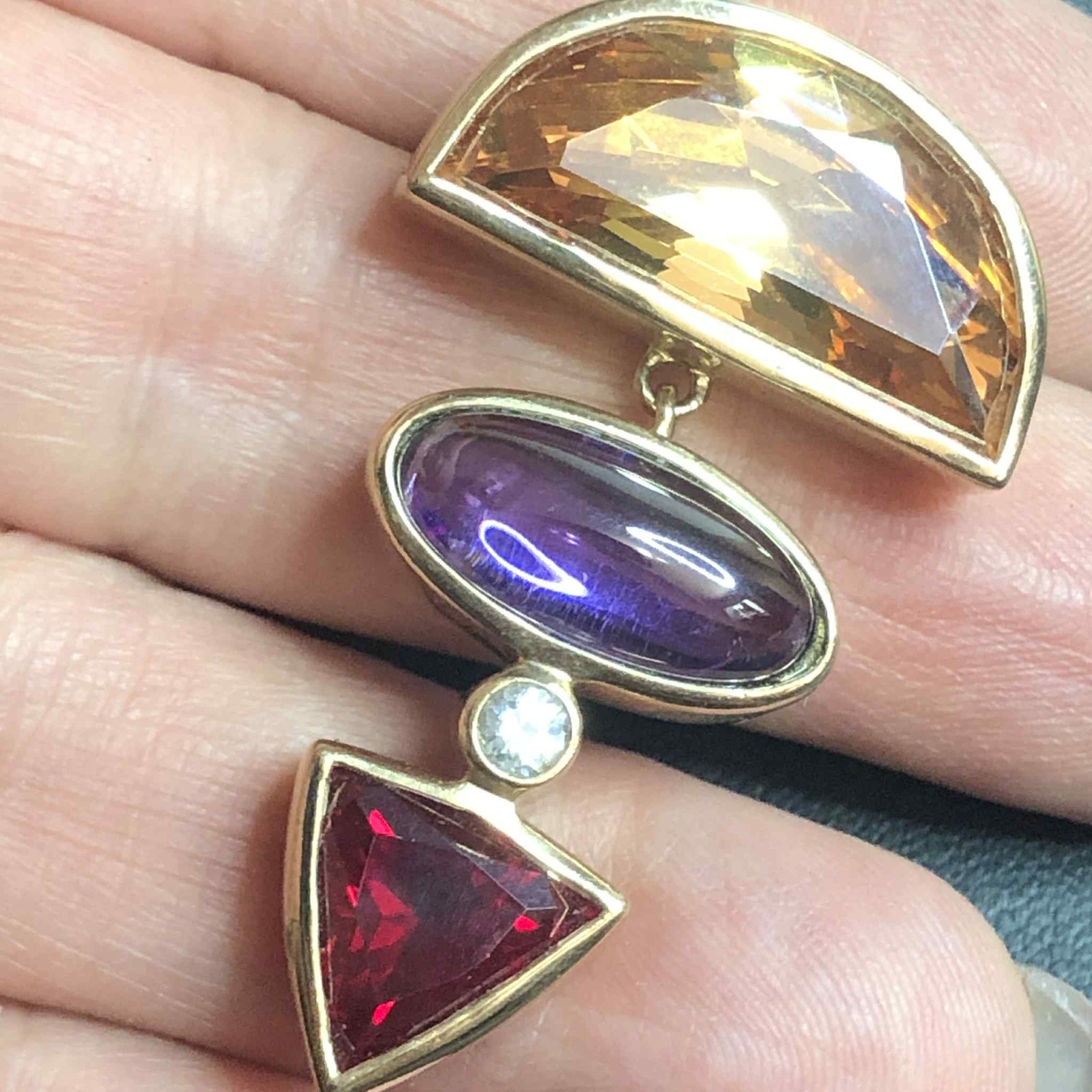 7278 Ross Simons Sterling Vermeil 925 Faux amethyst citrine slider pendant 16.2g