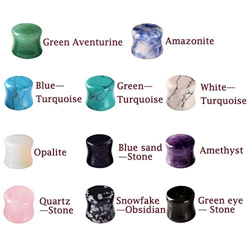 22 Pcs Mixed Stone Ear Plugs Kit Stretching Earrings Gauges Set 8G (3mm)