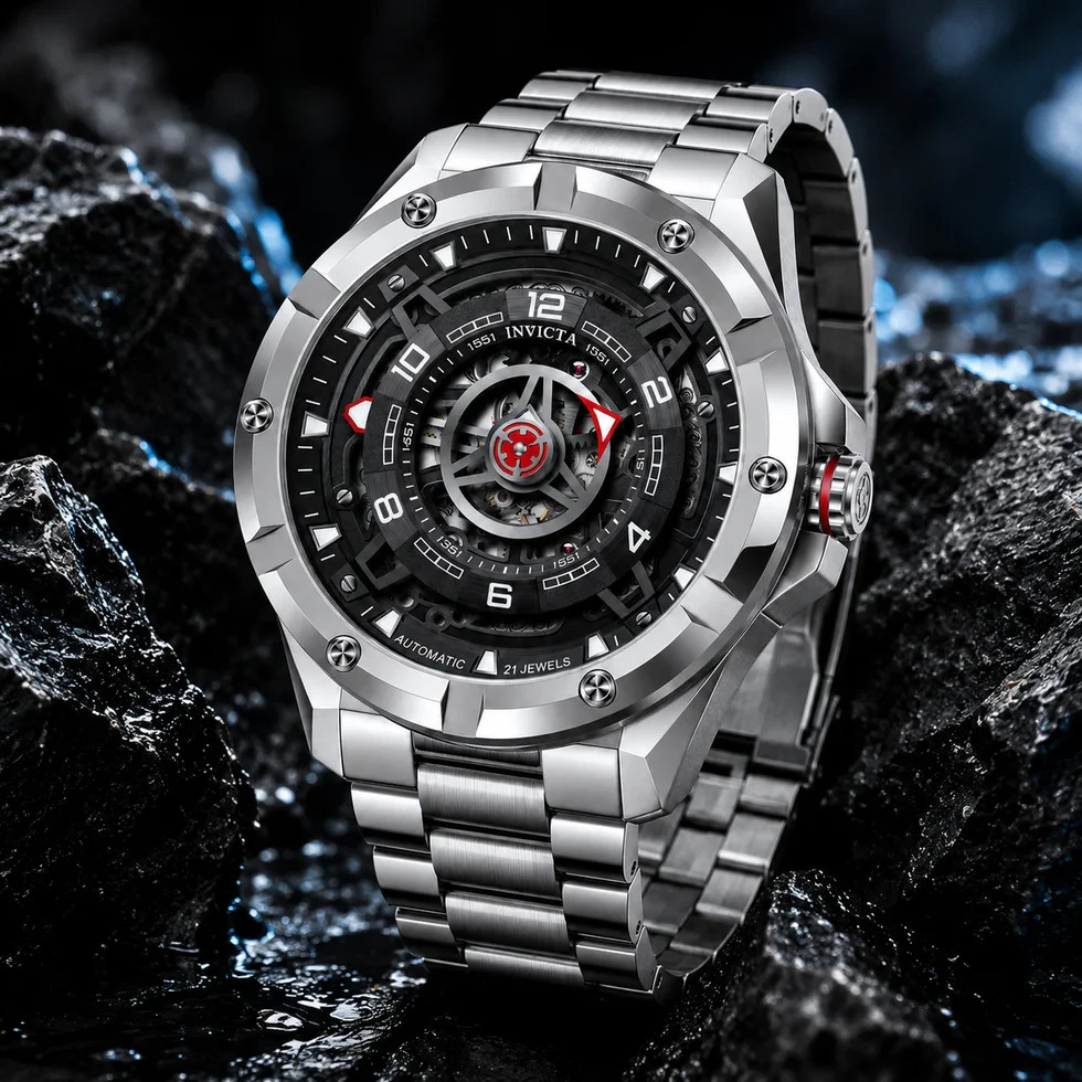 Invicta Racing Interpoint Men’s Automatic Watch 43.5mm, Steel/Black (70082)
