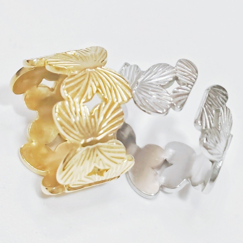 36 Pcs 8mm Butterfly Stainless Rings Dual Color Open Unisex Stackable Jewelry