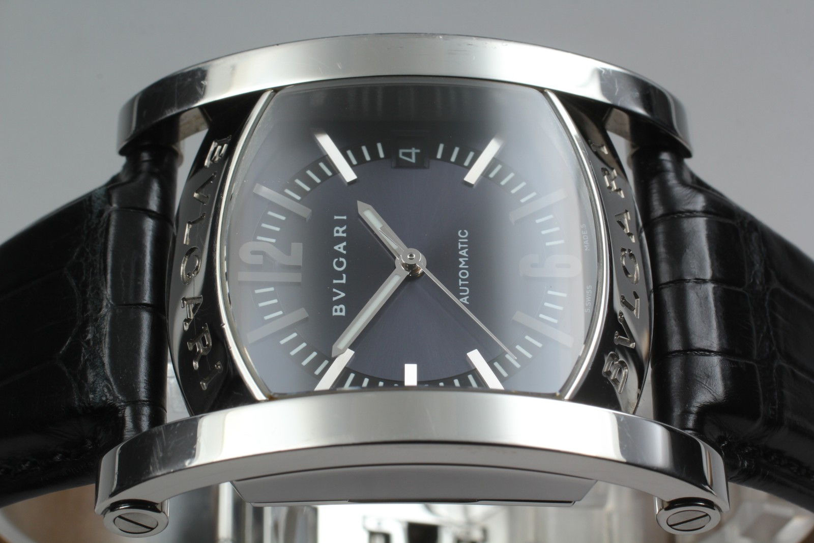 BVLGARI Assioma AA44S Black Dial Automatic Date Men’s Watch 34mm From JAPAN Box