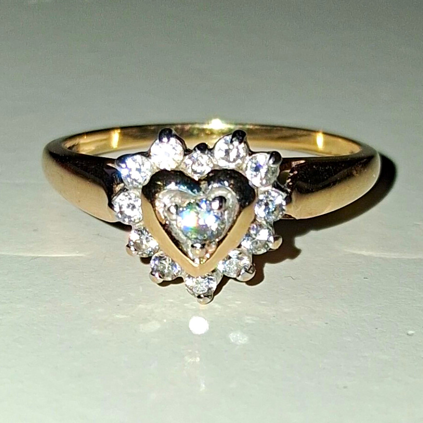 10k Yellow Gold Heart Cubic Zirconia Ring