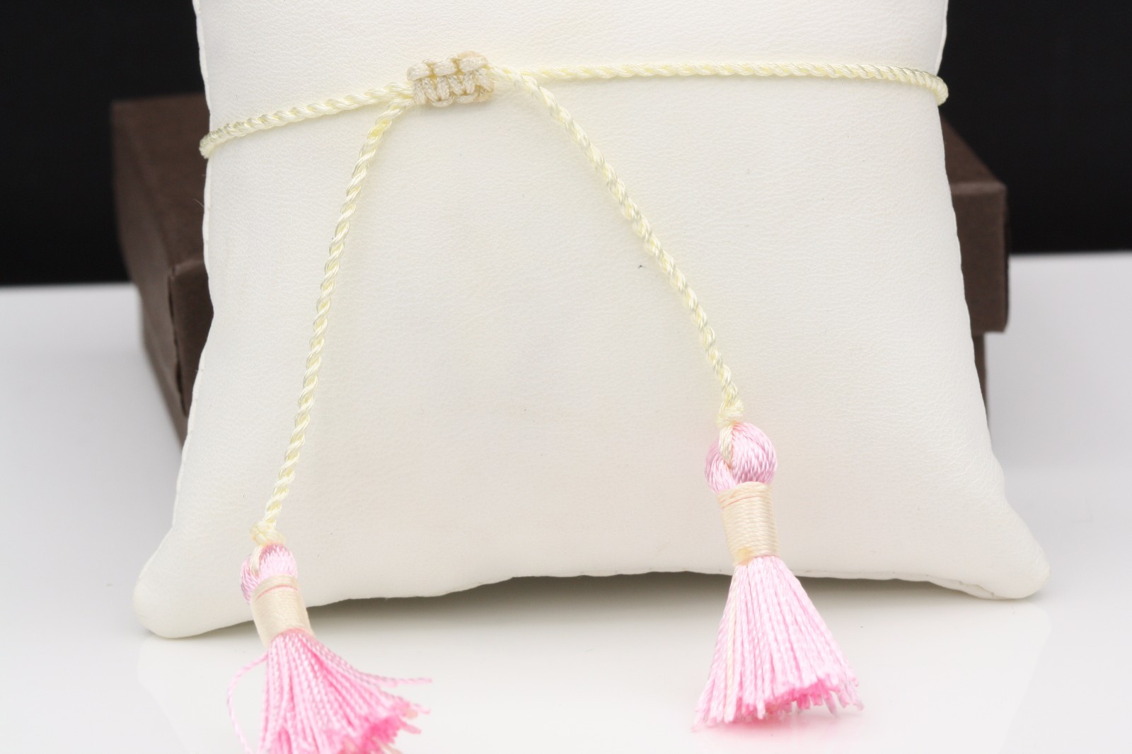BRILLIANT EVIL EYE HAND BRACELET GOOD LUCK MULTI COLOR CZ ROPE TASSEL PINK
