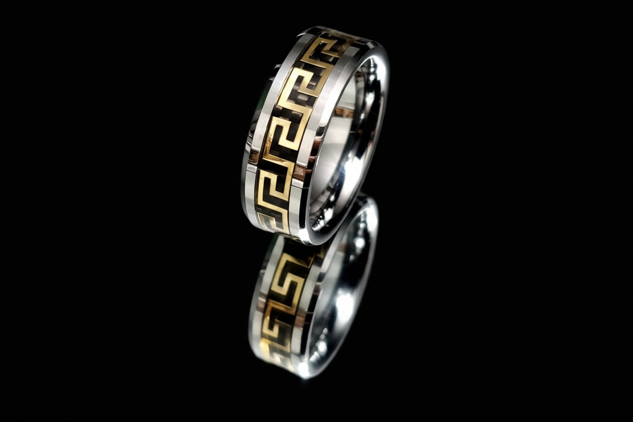 Greek Key Gold/Silver/Black Band/Ring