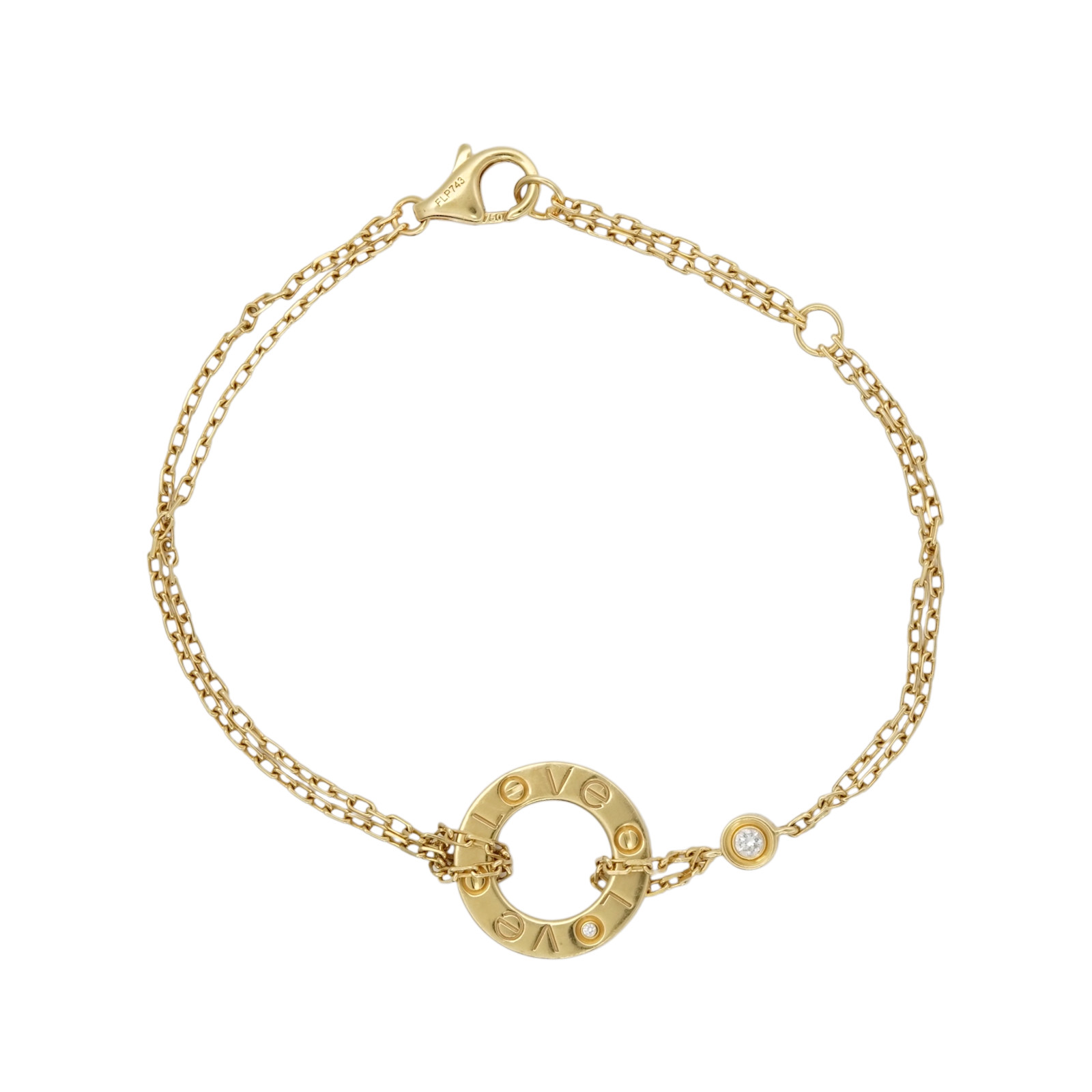 CARTIER Love 2 Diamonds Pendant and Love Bracelet On Chain Set 18K Yellow Gold