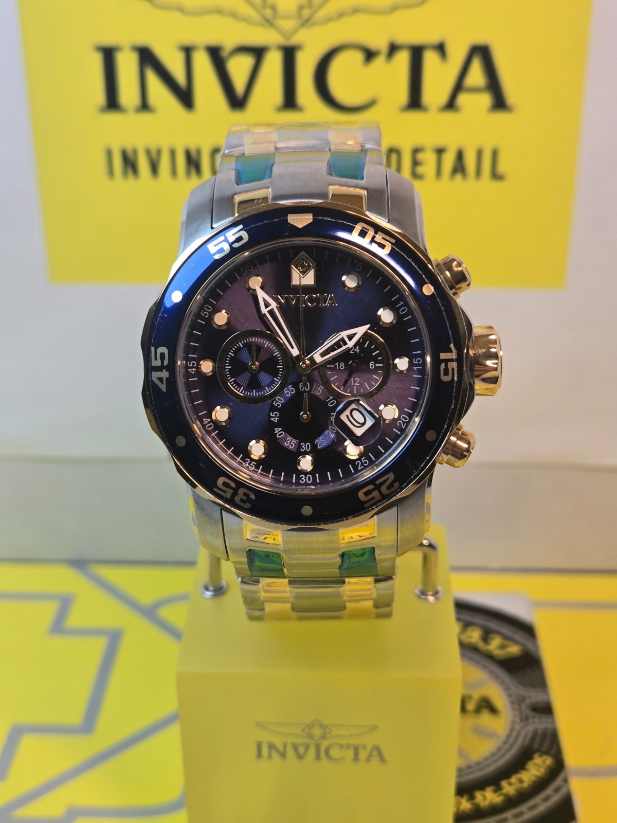 Invicta Pro Diver SCUBA Men’s Watch – 48mm. Steel, Gold with Blue Dial Date NEW!