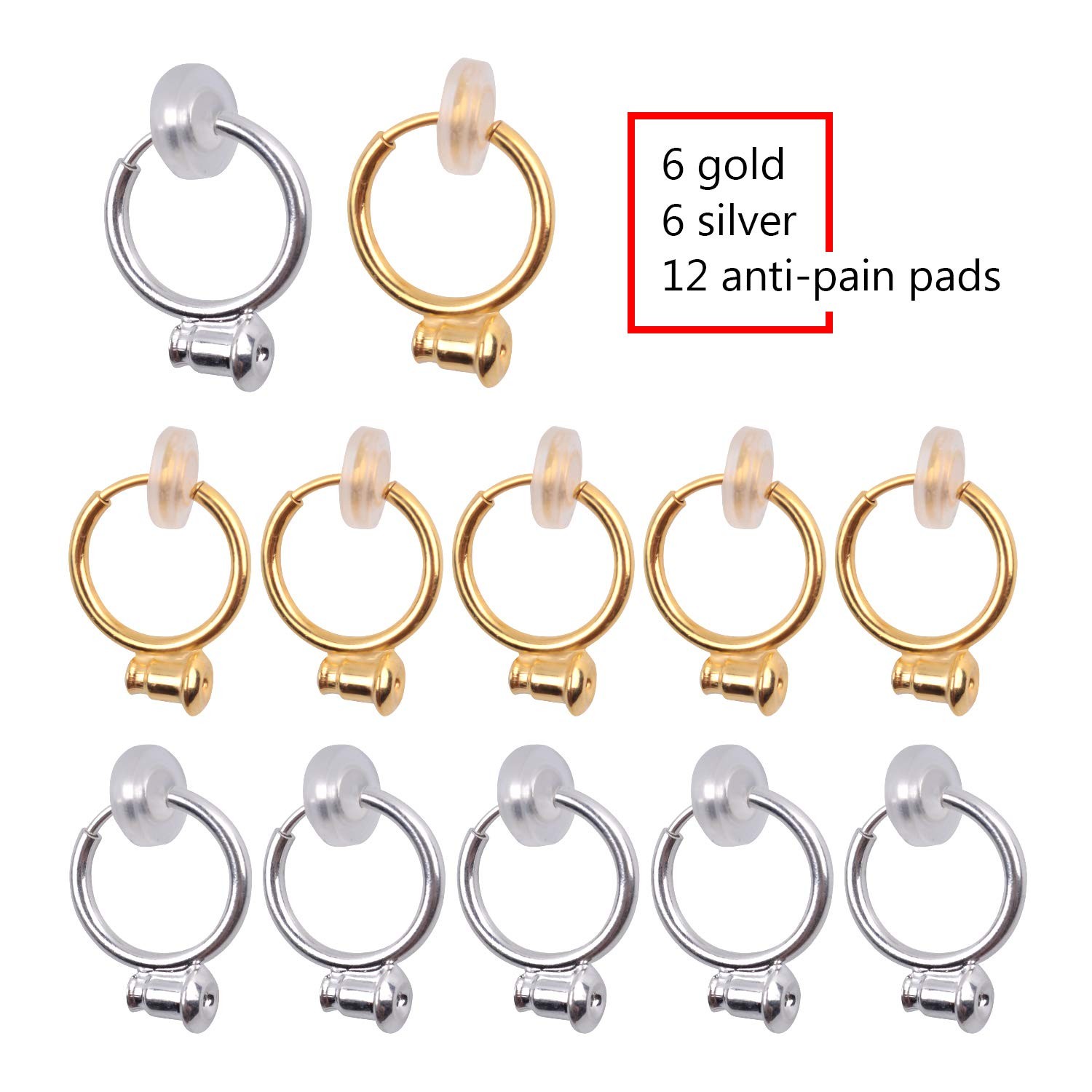 12 Pieces Clip on Earring Converters with Silicone Pads for Non Pierced Ears