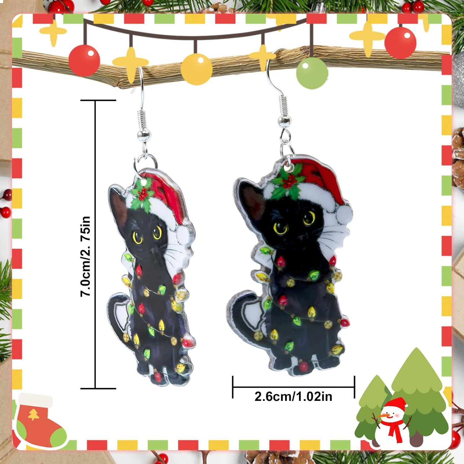Pendientes Navidad Accesorios Mujer Colgantes Cascabel Gato Negro Calcetines