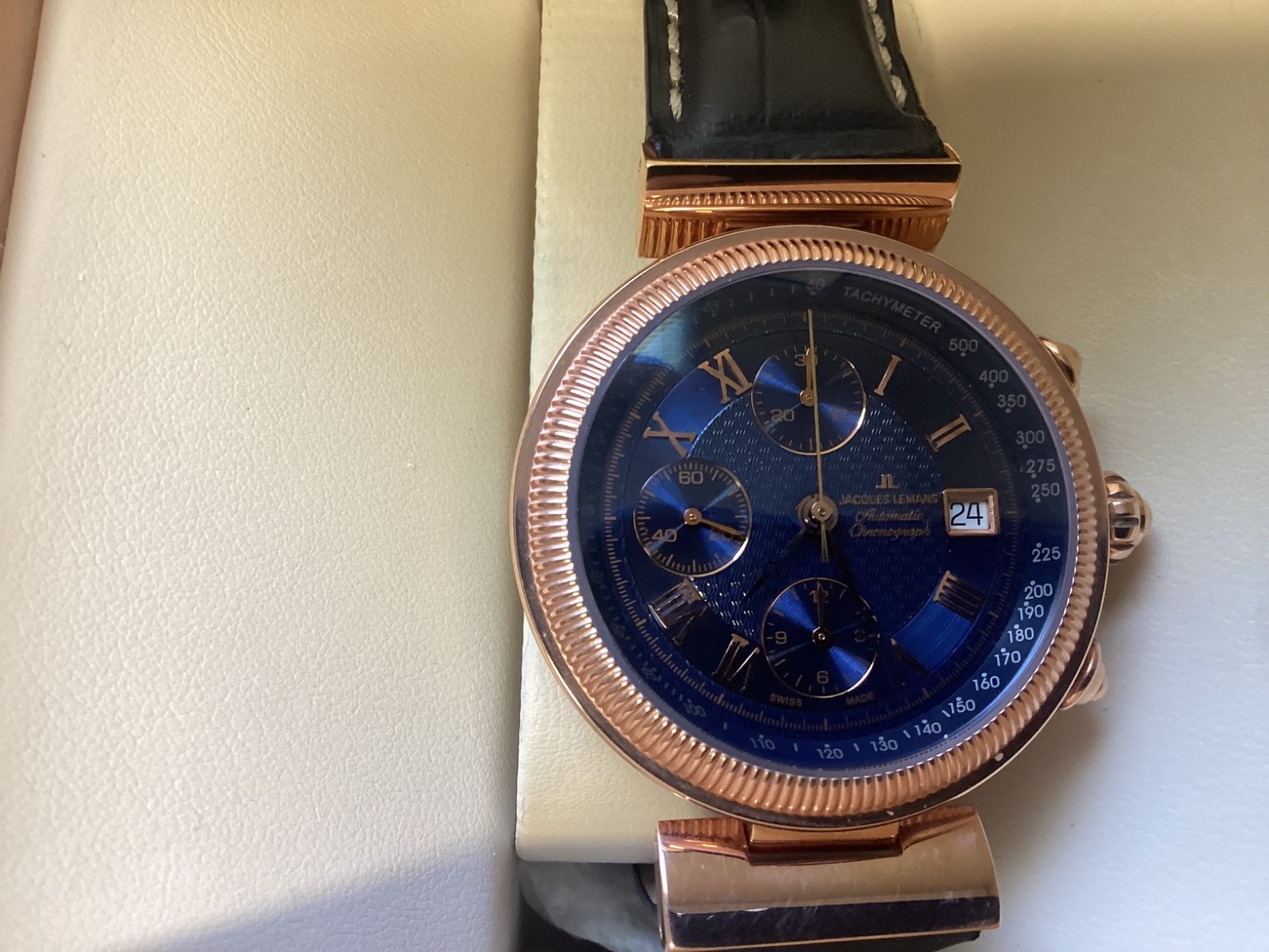 Jacques Lemans Rose Gold Swiss Chronograph , Valjoux 7750 Movement Rare Vtg. NIB