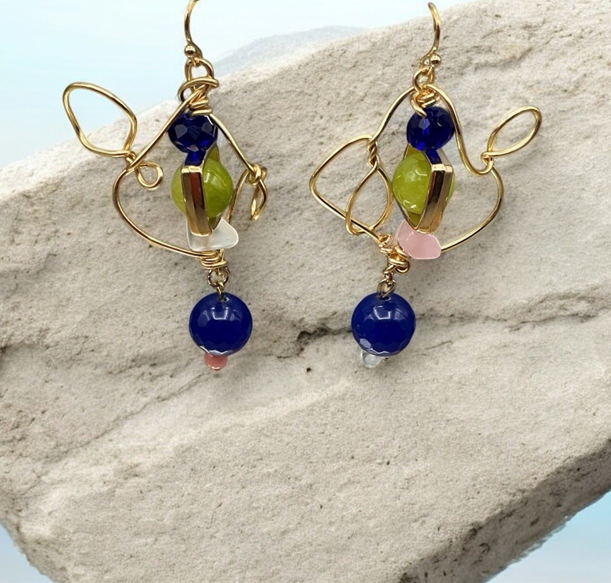Artisan Crafted Gold Plated Peridot Agate Earrings