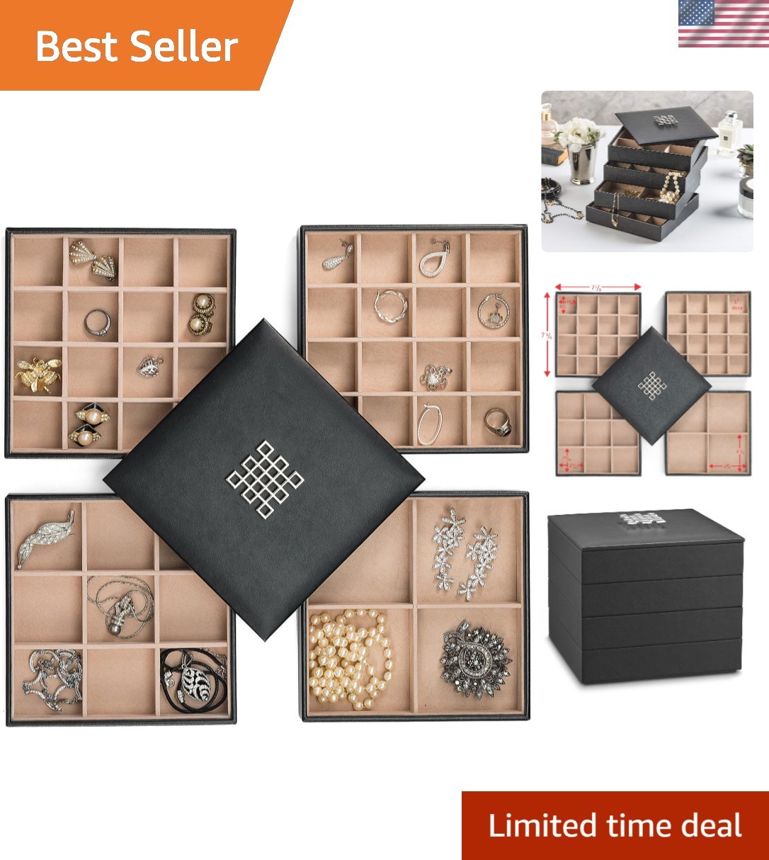Stylish Jewelry Storage Organizer with 4 Trays and Dust-Free Lid – Perfect Gift