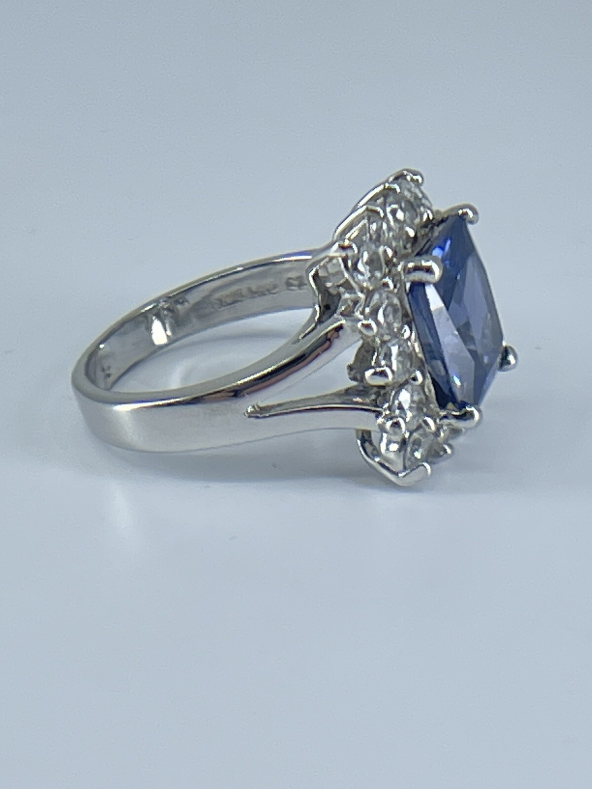 Ring ADI 925 sterling silver square blue amethyst small white rhinestones size 7