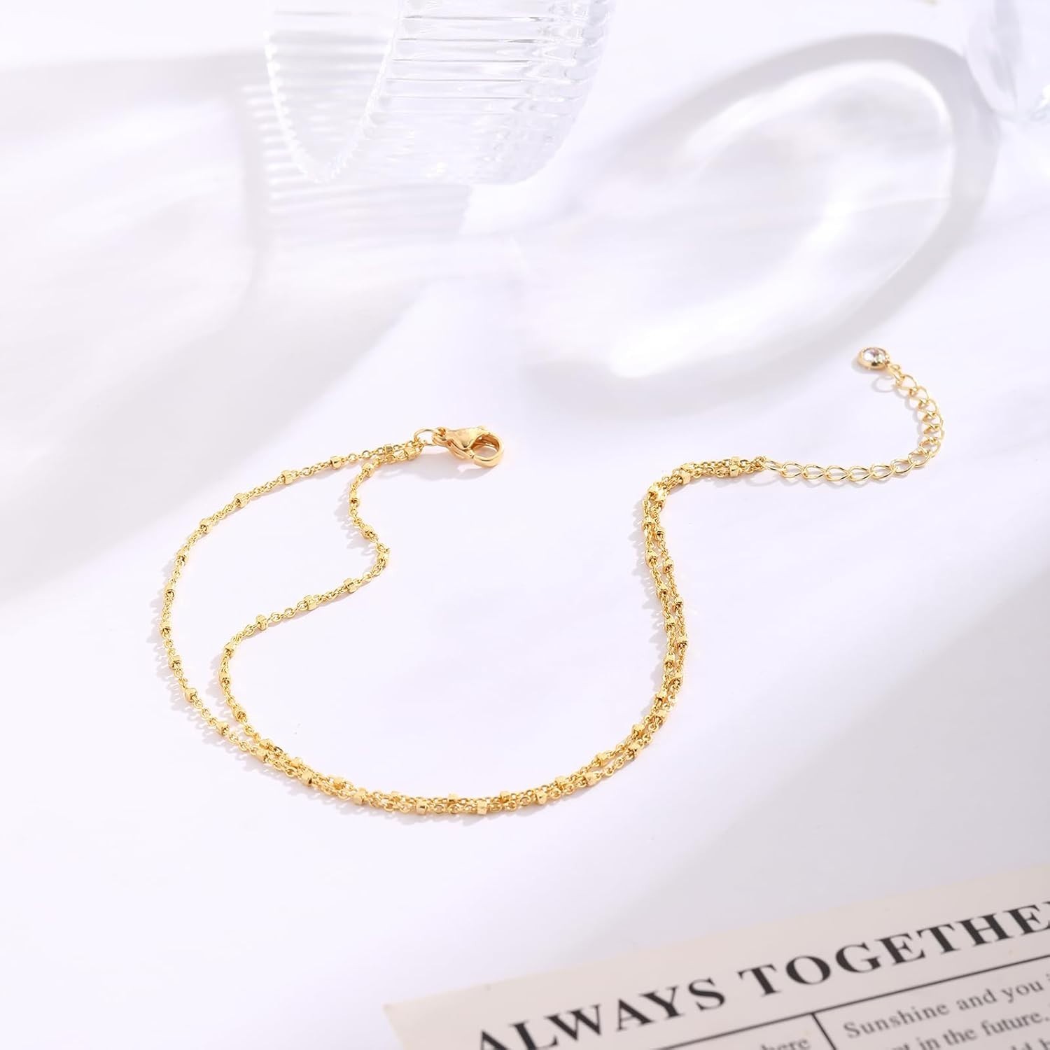 Trendy Waterproof Gold/Silver Anklets Set – Layered Cuban & Herringbone Style
