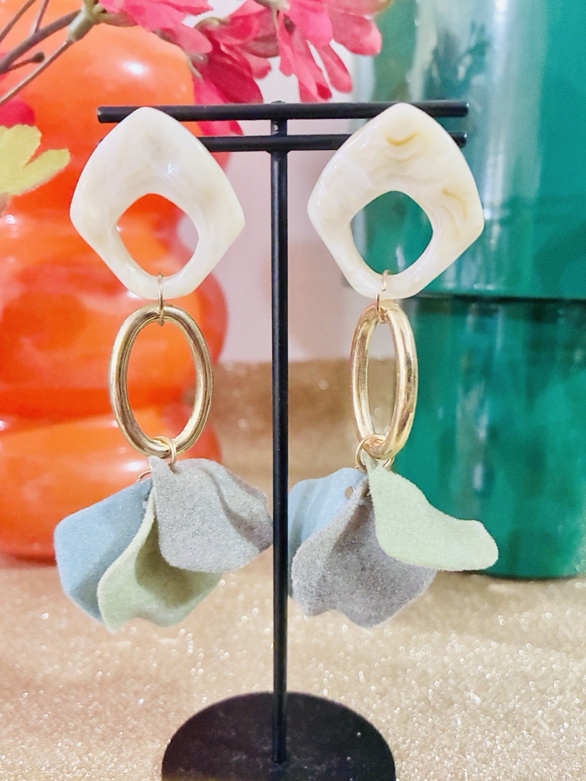 Felt Layered Mid Century Modern Earrings, Acrylic Earrings, Long Earrings
