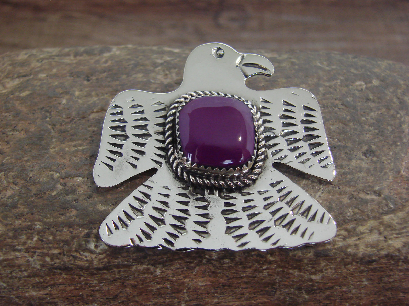 Native American Nickel Silver & Purple Spiny Oyster Eagle Pendant – Cleveland