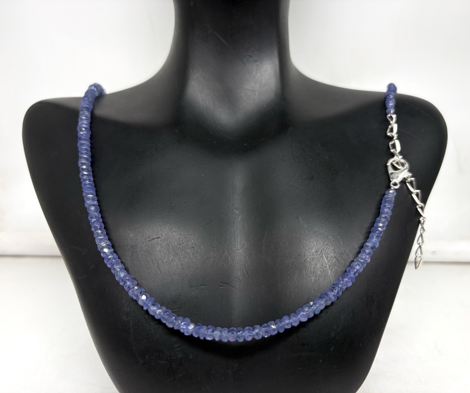 Tanzanite Necklace 20” 4-5mm Faceted Round Gemstone Beads Sterling Silver