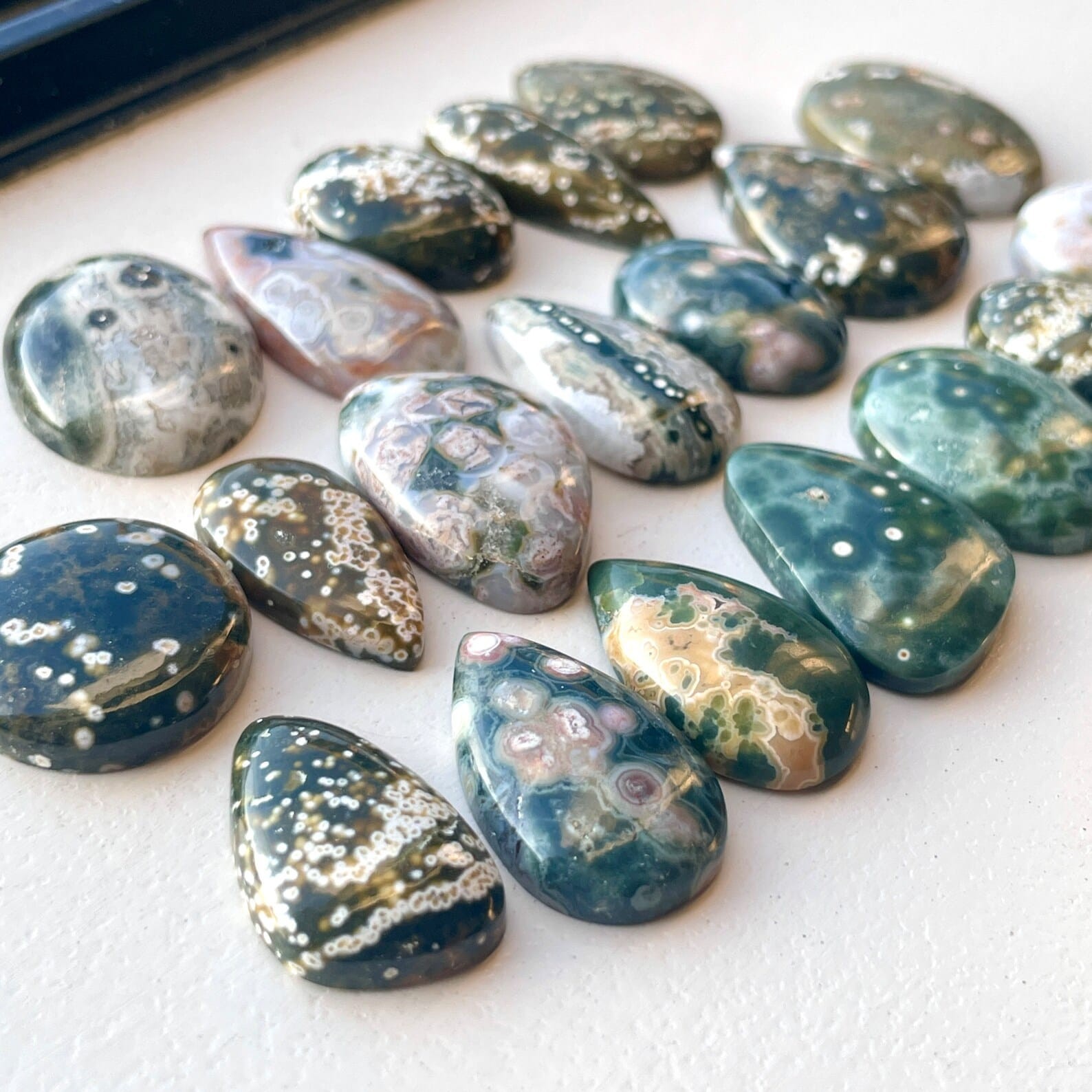 Ocean Jasper Flat back Cabochon – Smooth Orbicular Jasper Natural Loose Gemstone