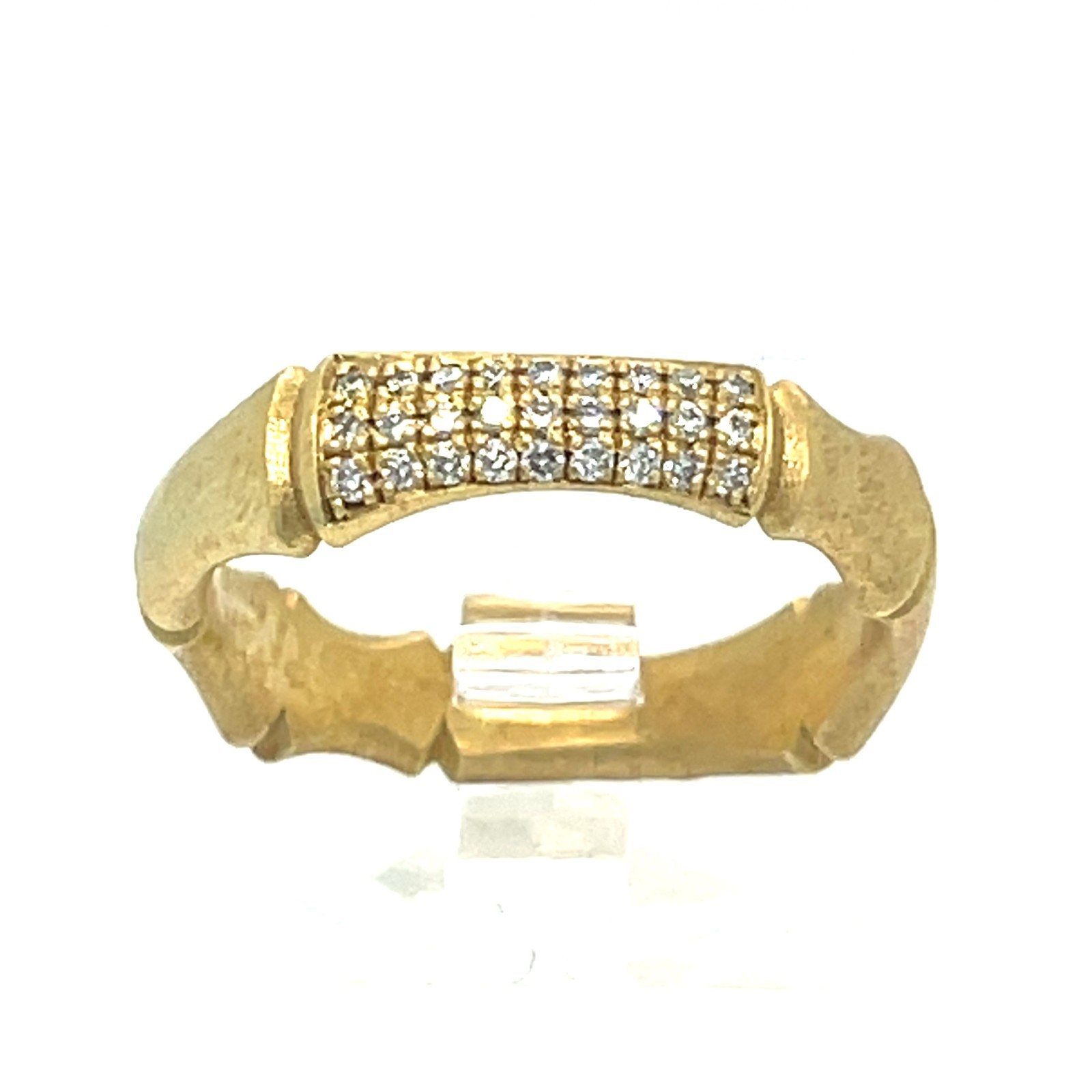 Sterling 18k Yellow Vermeil Bamboo 5 mm Ring w/ 0.27 TCW Diamond Accents Sz 6.5
