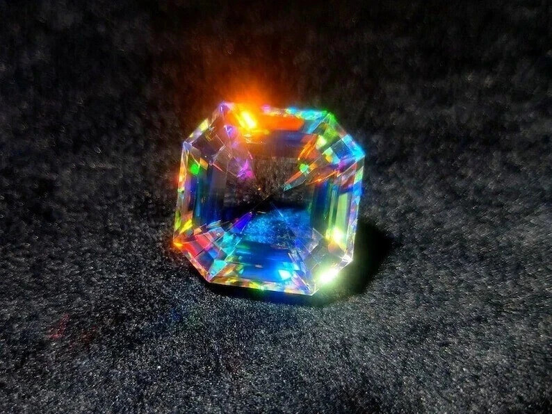 Natural Mystic Quartz 50.5 Ct Rainbow Asscher Cut Certified Loose Gemstone