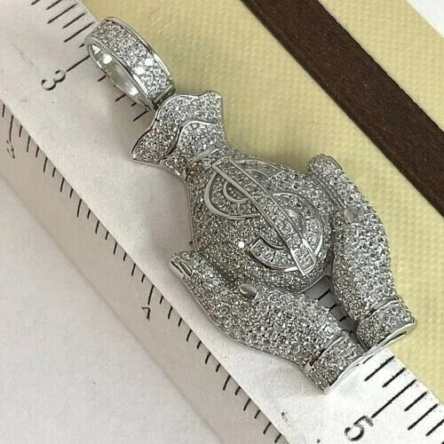 2.30Ct Lab Created Diamond Round Money Bag Hand Pendant 14K White Gold Finish
