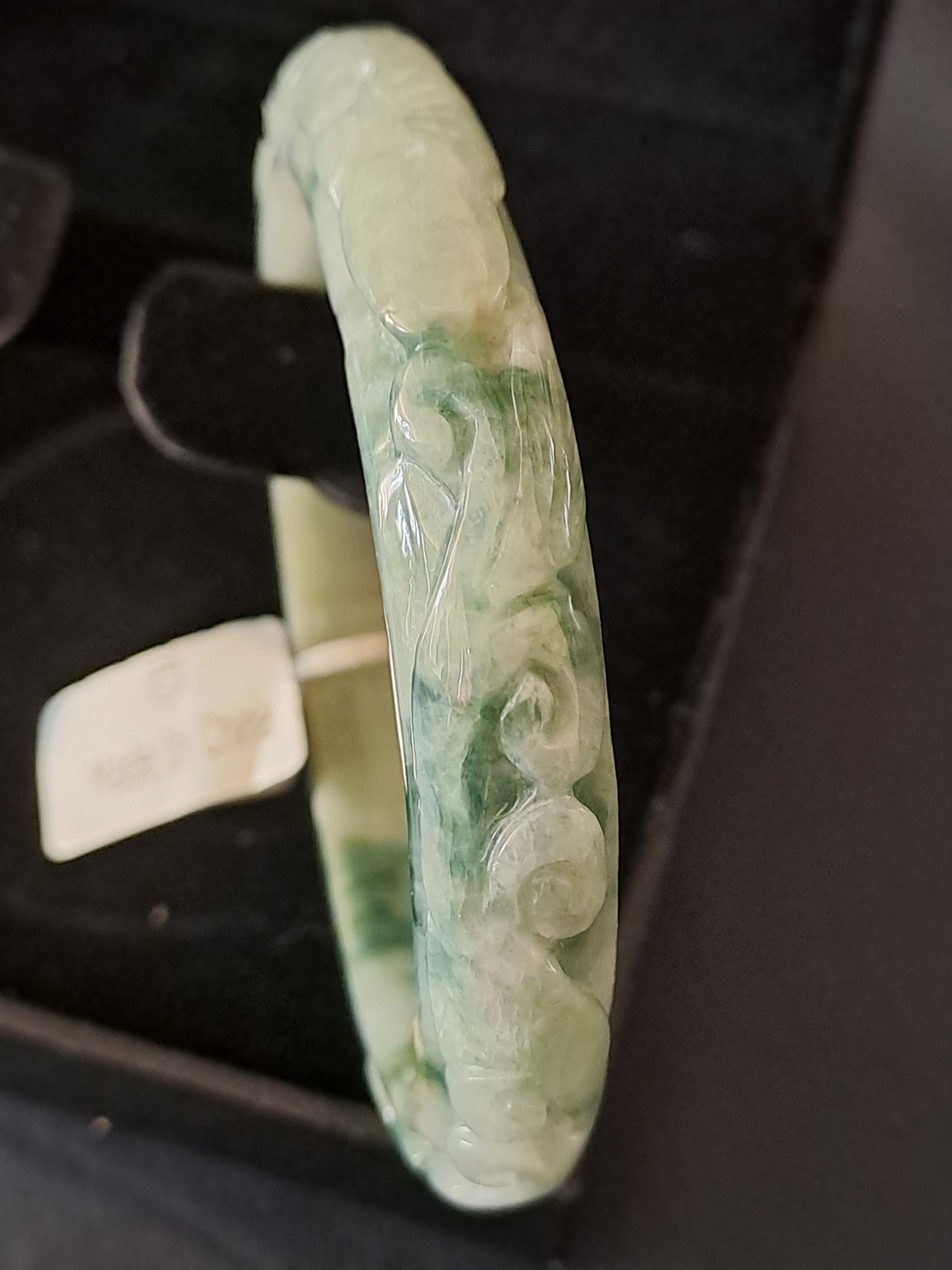 BURMESE JADEITE GRADE A CERTIFIED 300CTS ” DRAGON & PHOENIX ” CARVED BANGLE