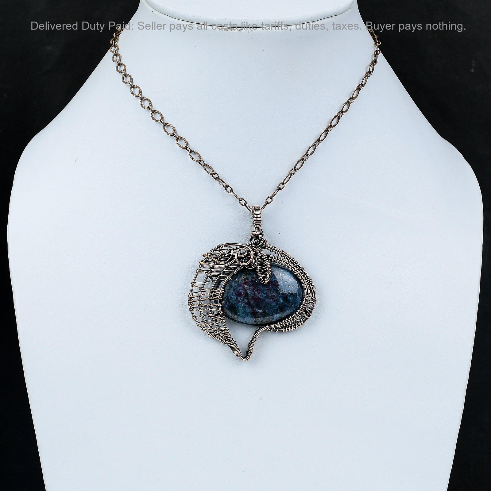 Ruby In Blue Kyanite Gemstone Copper Wire Wrapped Birthday Wife Pendant Jewelry
