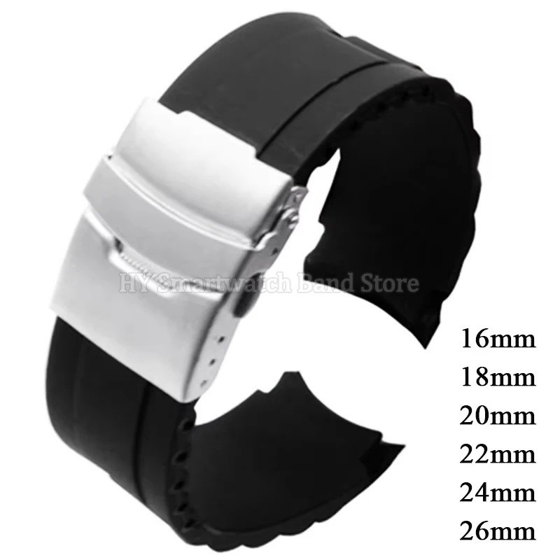 Silicone Watch Strap 16mm 18mm 20mm 22mm 24mm 26mm for Men Women Curved End