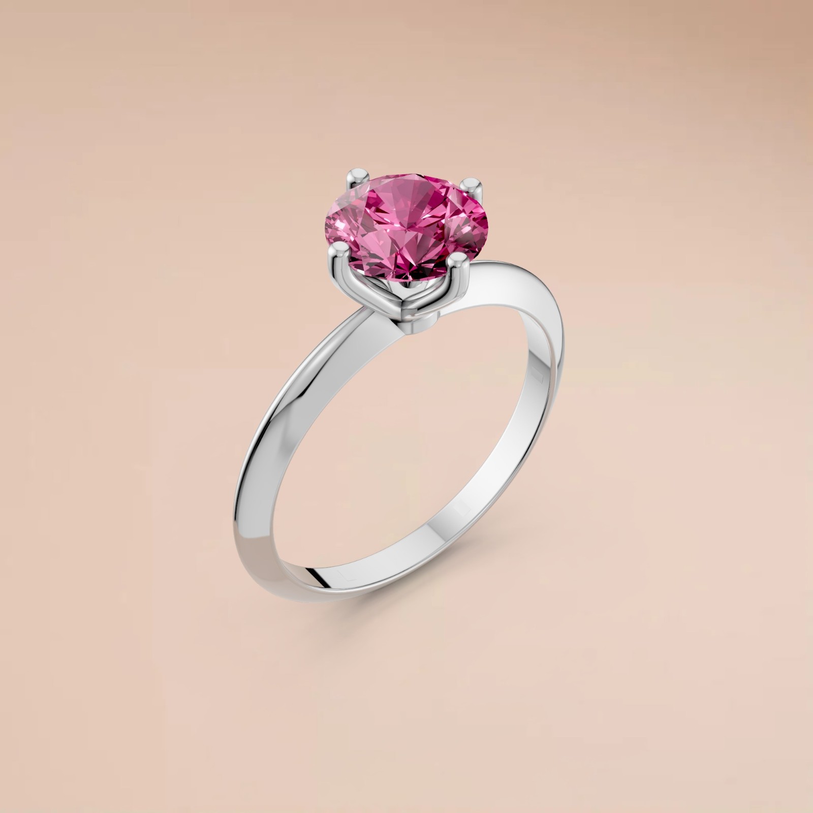 Fancy Pink Round Lab Grown Diamond Prong Basket Set Solitaire Engagement Ring