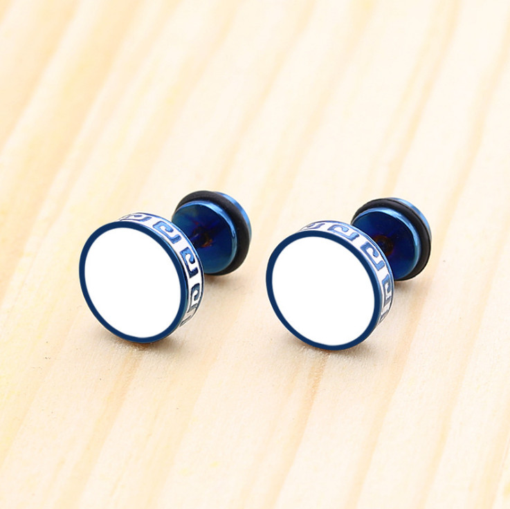 Men Women Stainless Steel Enamel Round Screw Stud Earrings 6/8/10/12mm