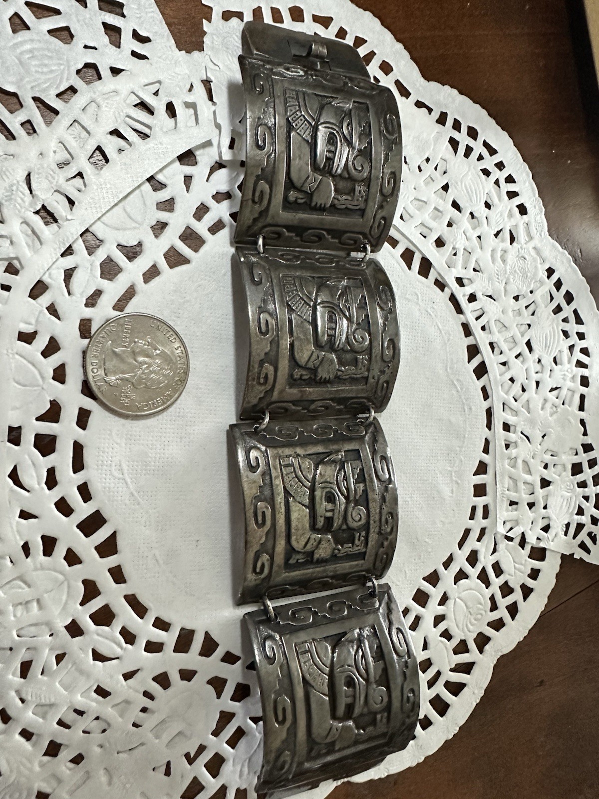 Vintage Heavy Peru 900 Silver Storyteller Panel Bracelet 121.6 gram Inca Deities