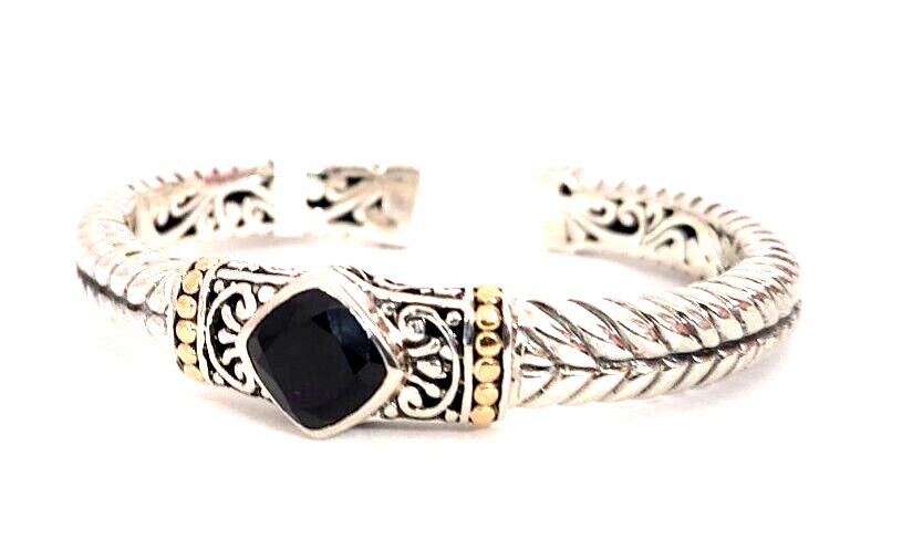 Bali RoManse Sterling Silver 18K Gold Indah Jiwa Cuff Bracelet-Spinel-6.3 in