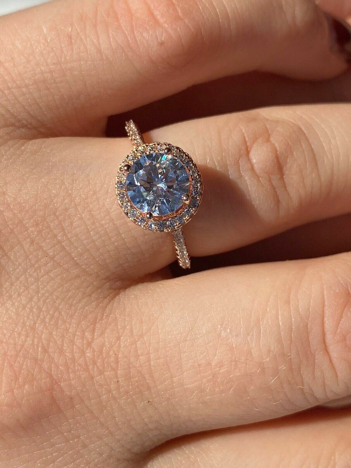 Solid Sterling Silver Icy Engagement Promise Ring 14k Yellow Rose Gold Plated CZ