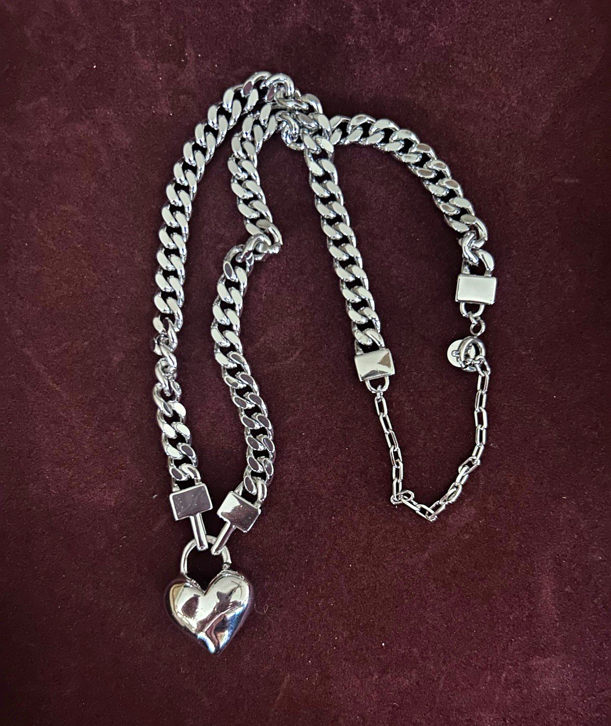 Eye Candy Los Angeles Heart Lock Chunky Curb Chain Necklace Silver Tone