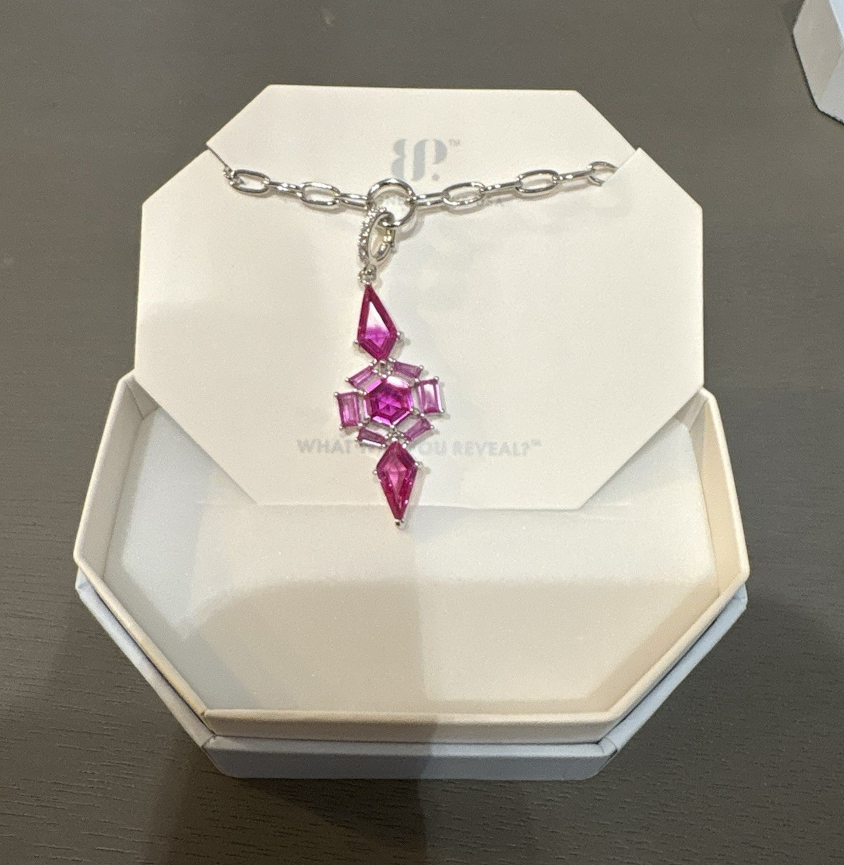 Kaleidoscope Wonder Rhodium Plated Lab-Created Pink Corundum Charm NK51581