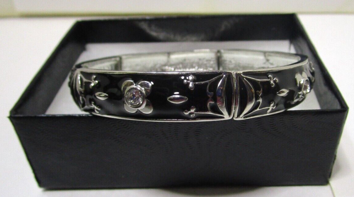 Black & Silver Floral Stretch To Fit Bracelet