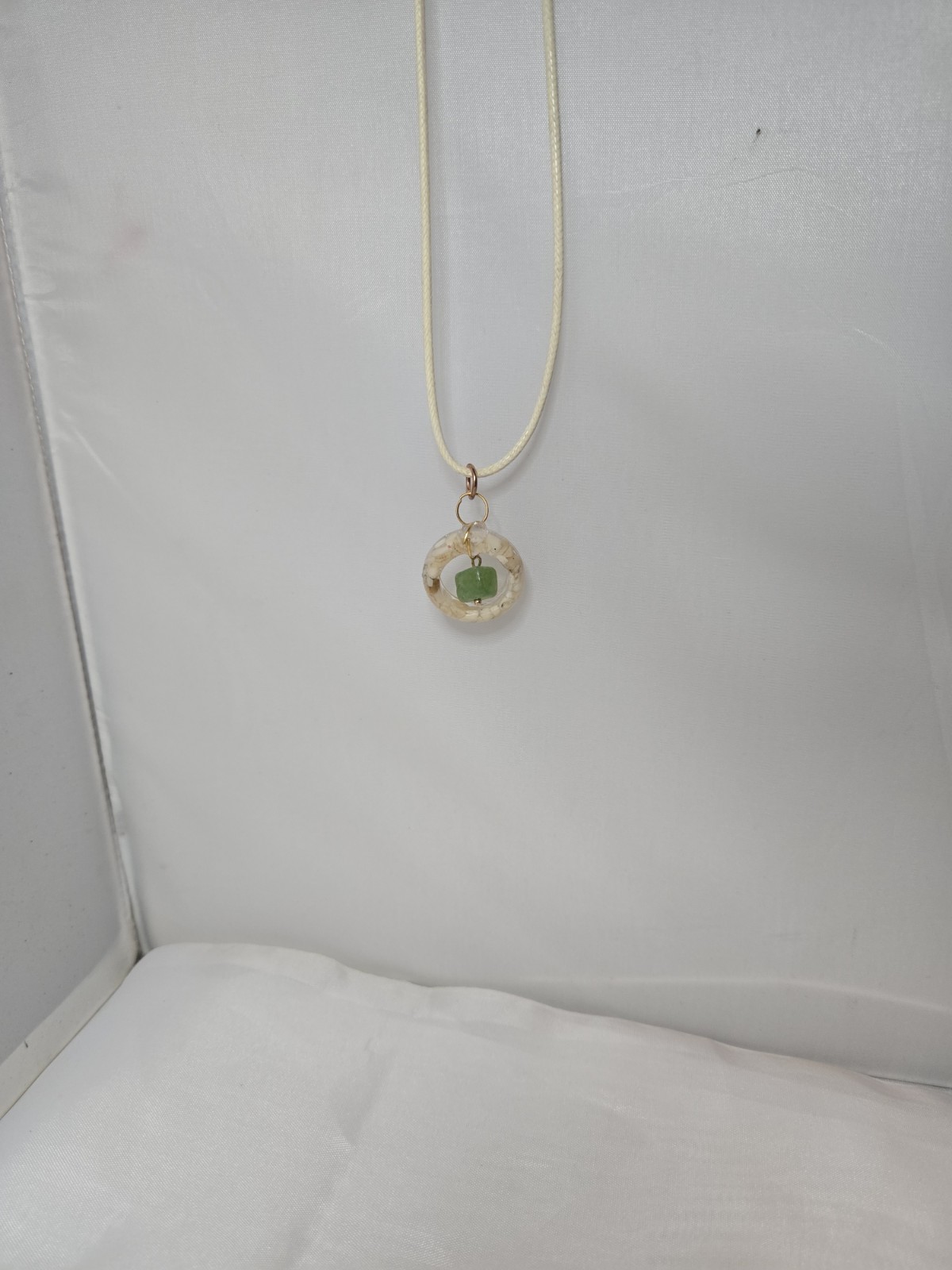 Handmade Raw Peridot & White Coral Resin Necklace August Birthstone Gemstone