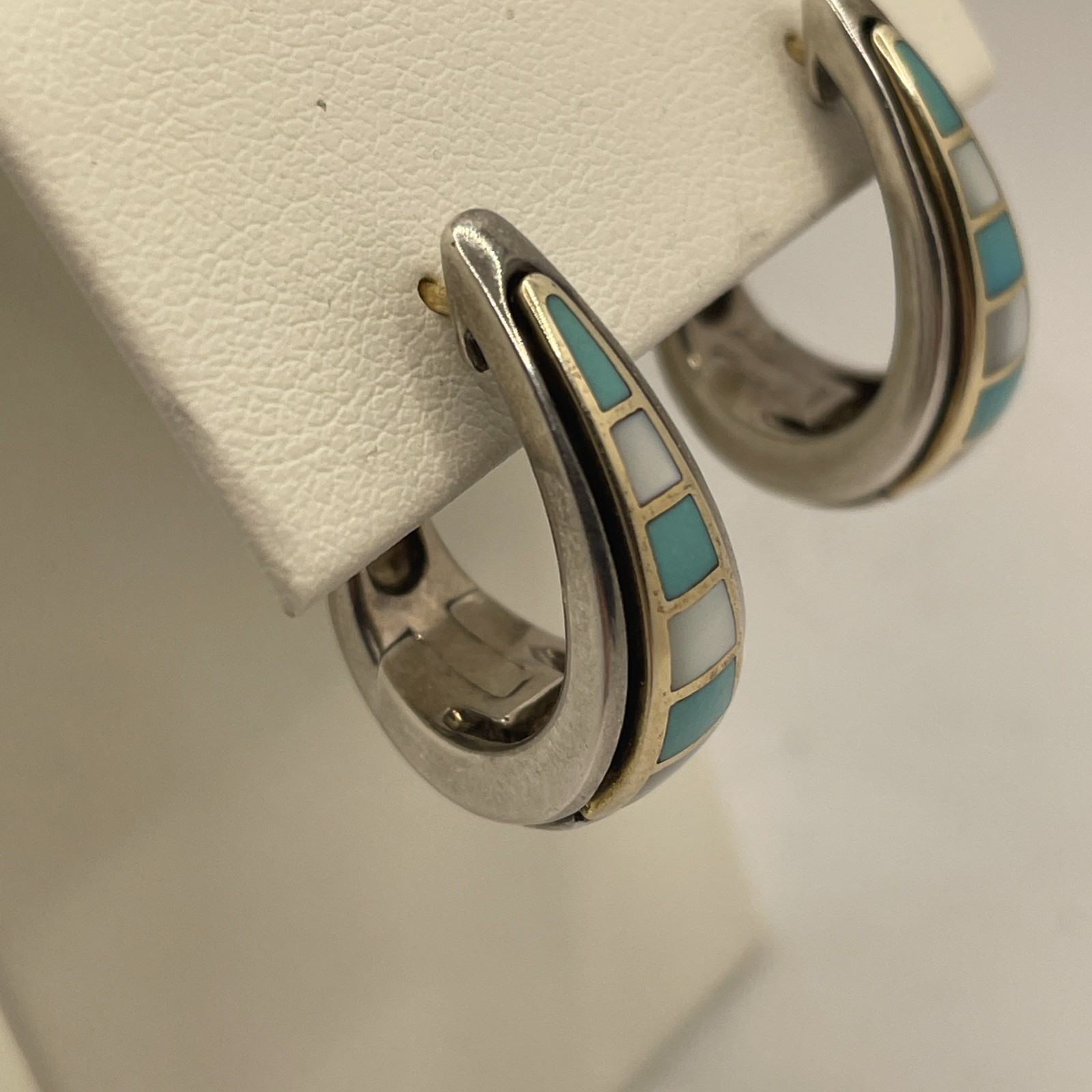 Asch Grossbardt Sterling Silver, 18K Gold Inlaid Gemstone Earrings 15.7g