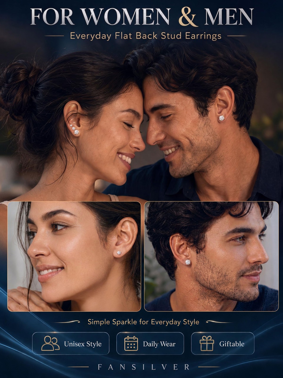 20G Hypoallergenic Flat Back Earrings for Women Men Silver 14K Gold Stainless…
