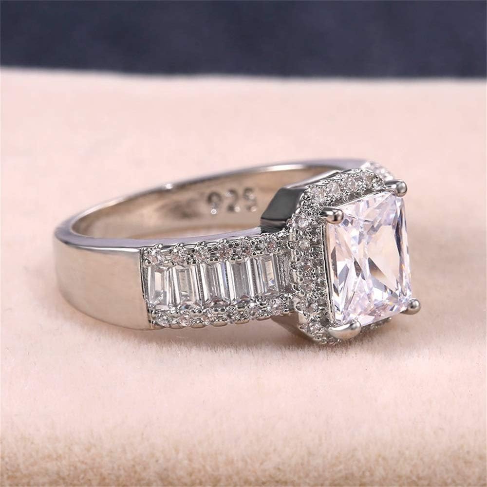 925 Steeling Silver Shiny Princess Square CZ Ring Party Ring for Women Size 5