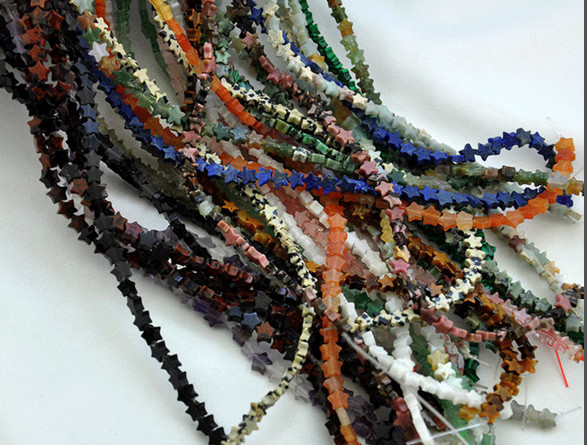 TINY! 4mm STAR SHAPE Beads 16″ Strand – 5 Strands of Assorted Natural Gemstones