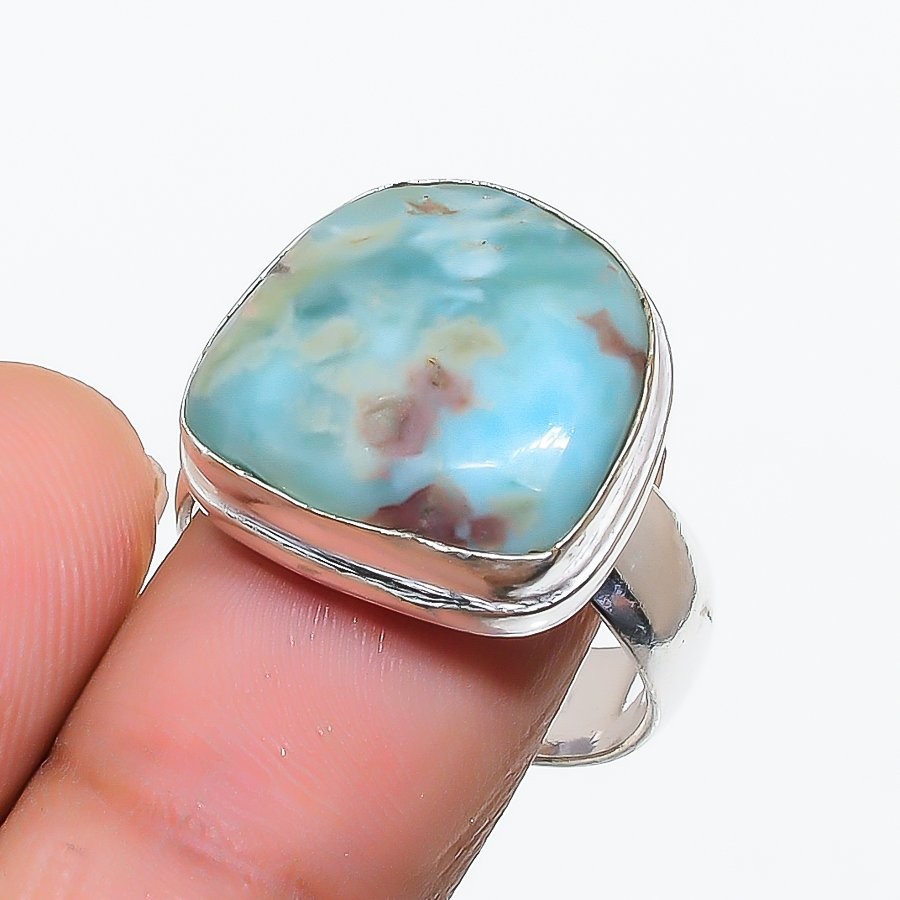 Republic Larimar Gemstone Handmade 925 Sterling Silver Jewelry Ring Size 8 K186